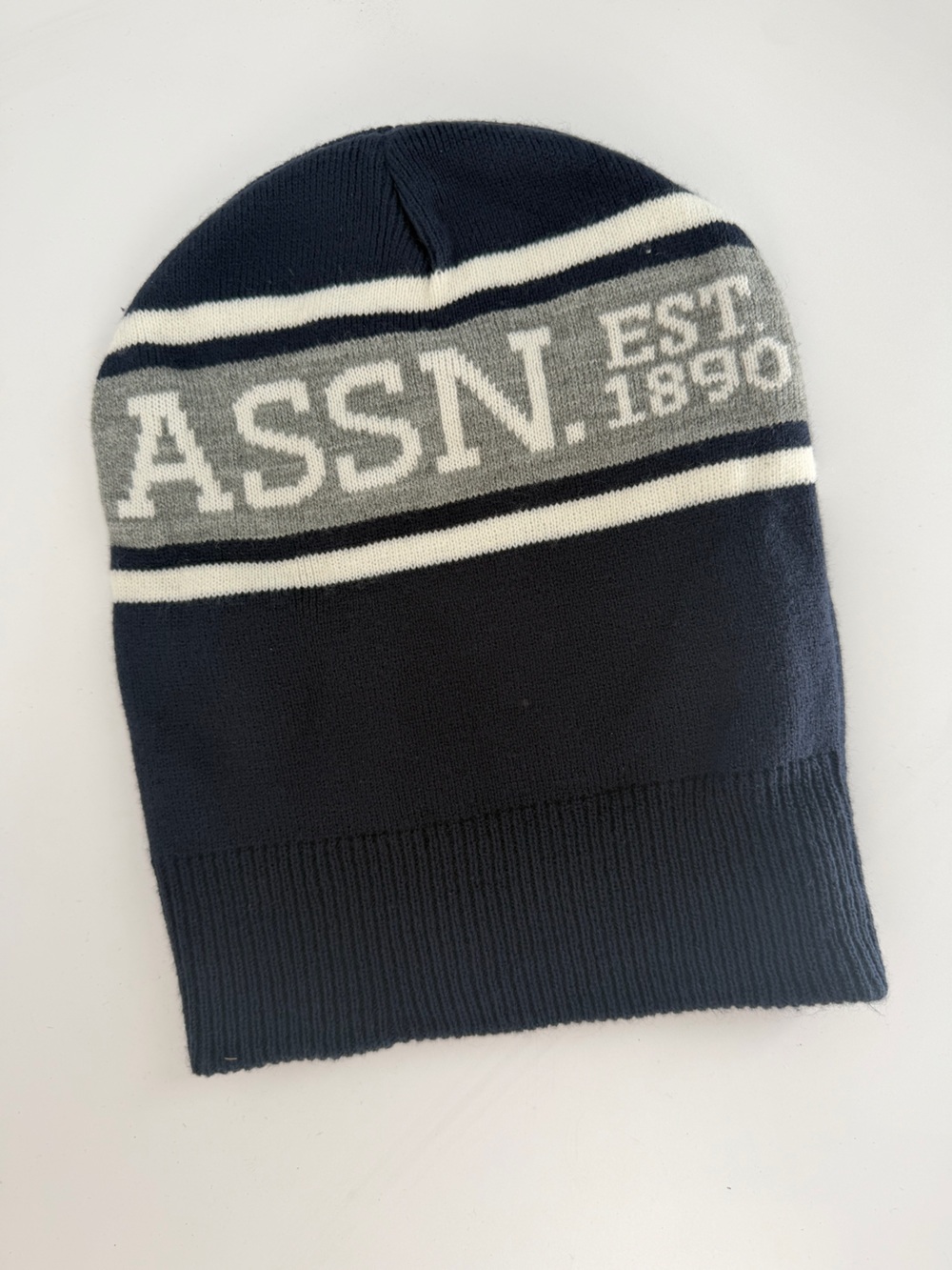 U.S. Polo Assn. Navy and Gray Knit Beanie‎ with White Stripes